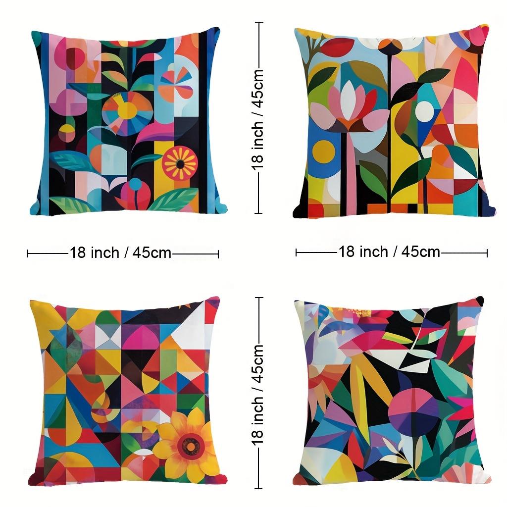 4pcs Linen Pillow Covers 45x45cm Abstract Geometric Floral Cushion Cases for Sofa Bed Decor Zipper Closure Modern Art Home
