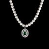 Elegant And Retro Pearls Necklace High-End Exquisite Diamonds Inlay Hollow Out Oval Water Dropl Emerald Pendant Banquet Jewelry