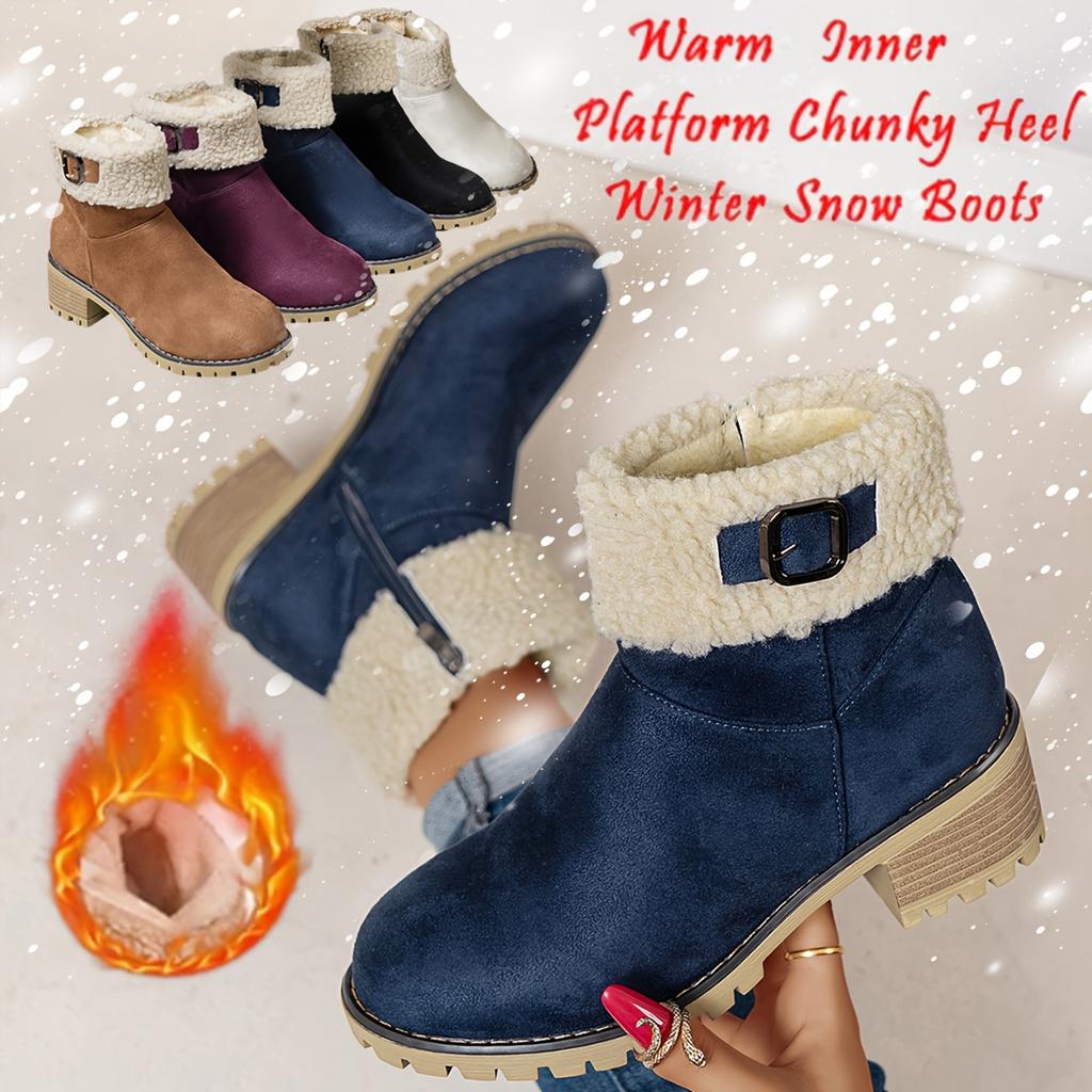 Thick Soled Classic Women's Short Boots, Comfortable and Elegant Shoes for Winter Women's Boots.Solid with Plush To Enhance Anti Slip and Lightweight,