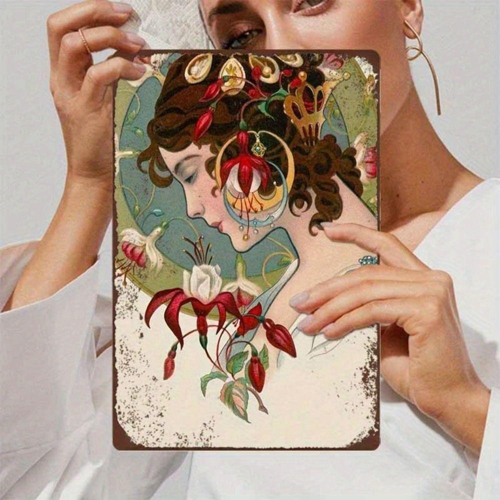 Vintage Art Nouveau Woman Tin Sign Retro Metal Panel Home Bar Cafe Decor