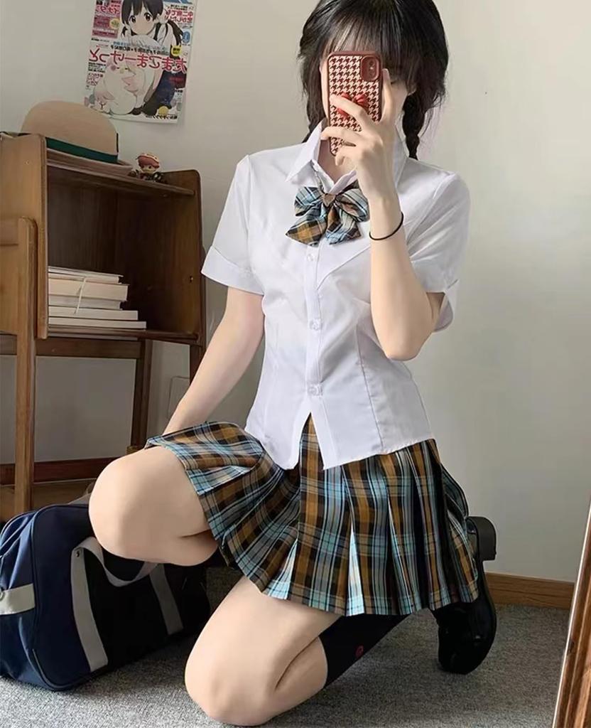 AOTYP Cosplay Costume for High School Girls, Cute Girl Costume, Photo Shoot, Short Sleeve, Brown, XL