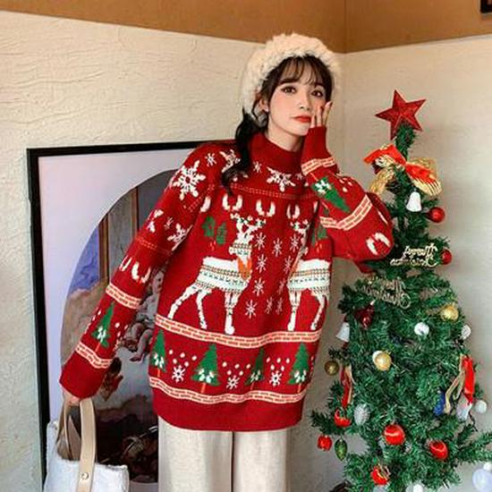 

Женский рождественский свитер Red Elk — толстый свободный свитер на зиму 2022 года XXL красный