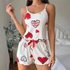 Women's Heart Print Ribbed Camisole & Shorts Loungewear Set