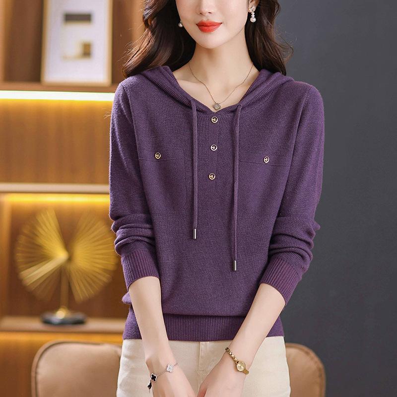 Early autumn new hooded knitted sweater women's loose age-reducing sweater fashion thin bottoming sweater women