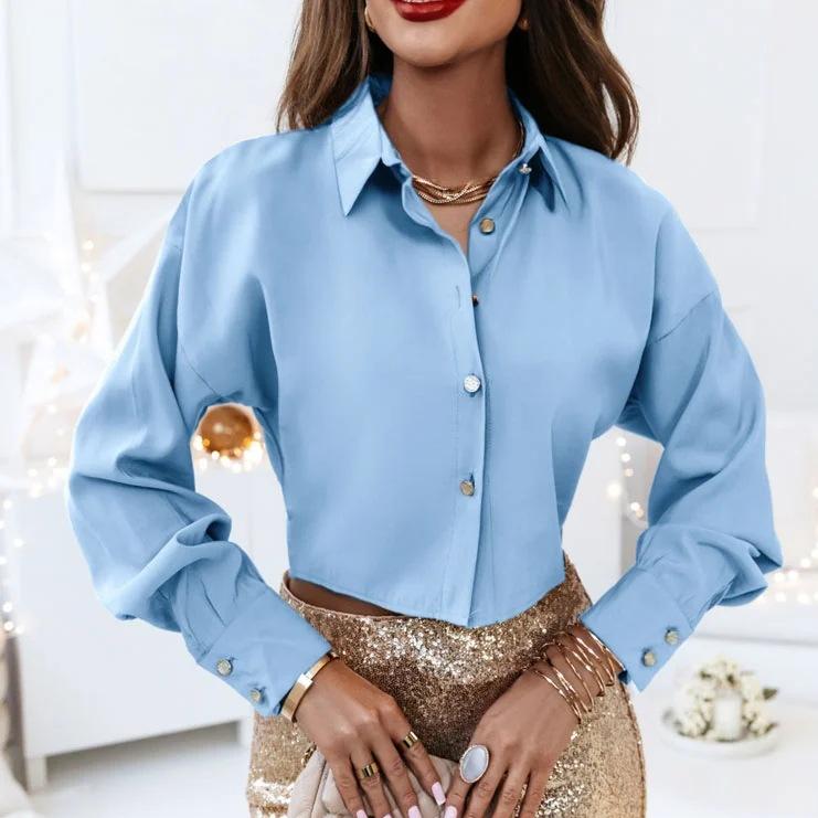 

BITCED Женская осенняя рубашка с длинным рукавом, простая однотонная, с V-образным вырезом XXL небесно-голубой