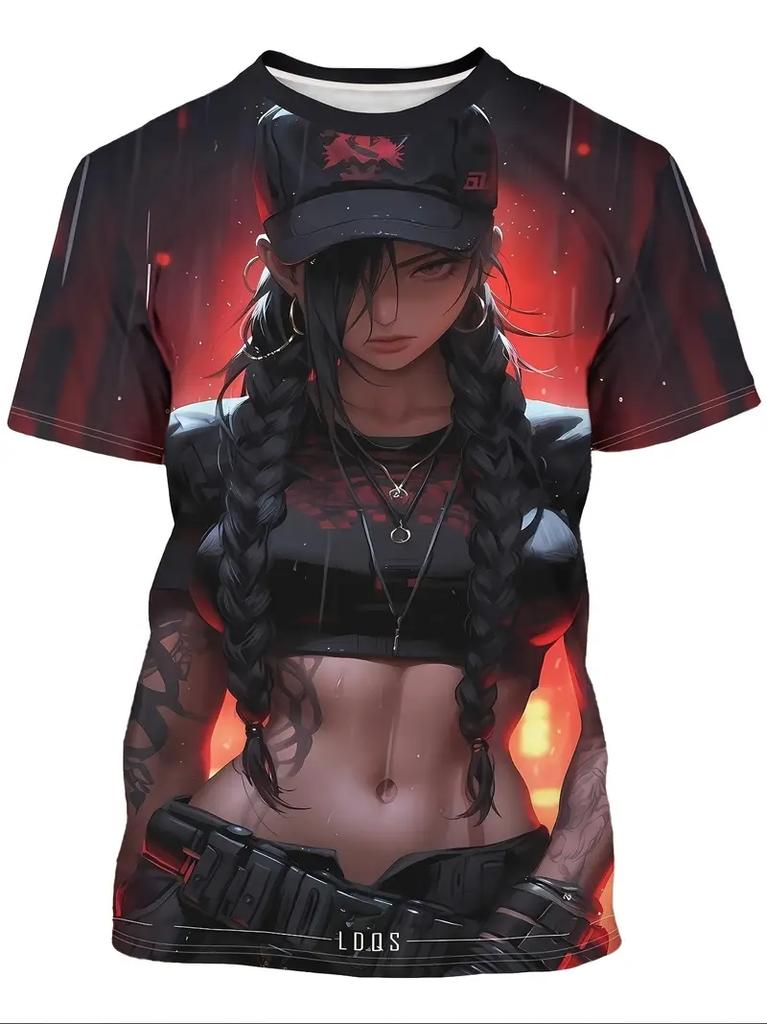 2025 Men's T-Shirt Anime Samurai Girl 3D Print t shirt Fashion Men Women Street Trend Top Japanese Korean Style Short Sleeve Tee