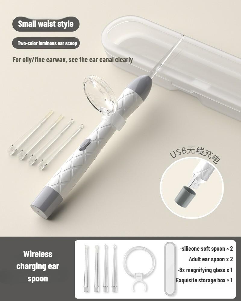 LED Ear Wax Removal Tool Kit USB Rechargeable Stainless Steel Soft Silicone Tips Portable Storage Box For Home Daily Cleaning