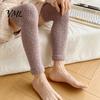 Elastic Thermal Leggings for Home Coral Fleece Leg Warmers Women, Thickened Winter Knee High Indoor Cold Weather Socks, Striped/Solid Color,