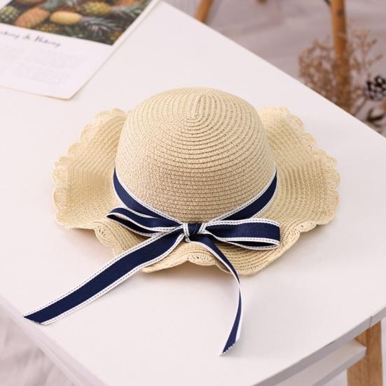 Family Beach Hat Natural Straw Woven Wide Brim Sun Protection Foldable Lightweight Summer