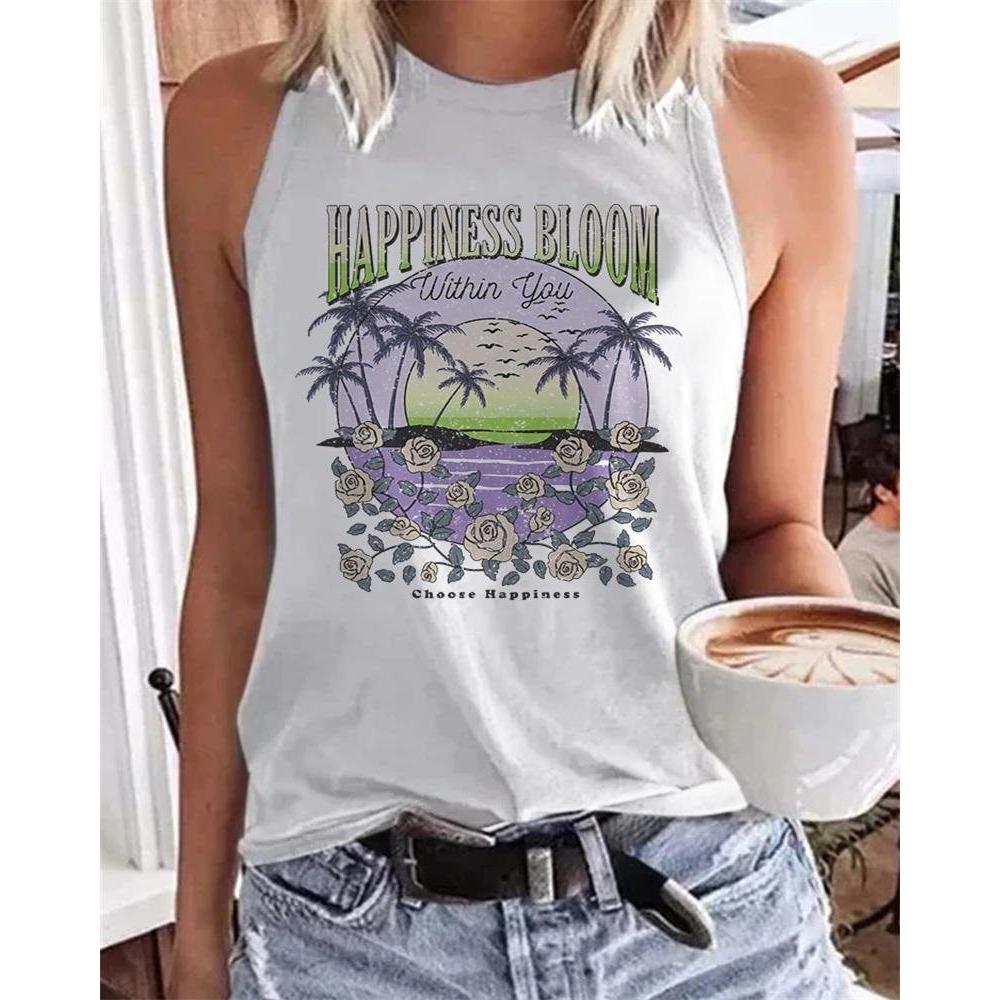 

Летние винтажные топы с цветочным принтом 3D, женская мода, уличная одежда, свободный жилет с круглым вырезом, без рукавов, женская майка 5XL