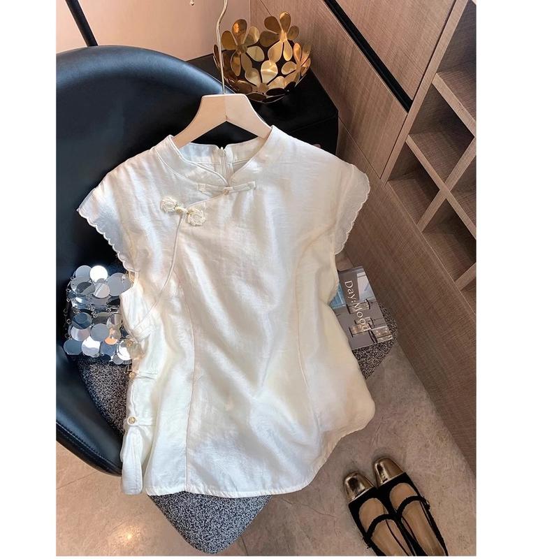 La Chapelle Women s New Chinese Style Pearlescent Sleeveless Blouse L