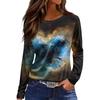 Women's Fashion Casual Slit Hem Round Neck Long Sleeve Loose Printed T,Shirt Ladies Top