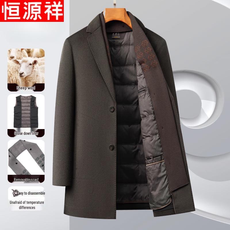 

Hengyuanxiang Men s Pure Wool Double-Faced Mid-Length Coat L