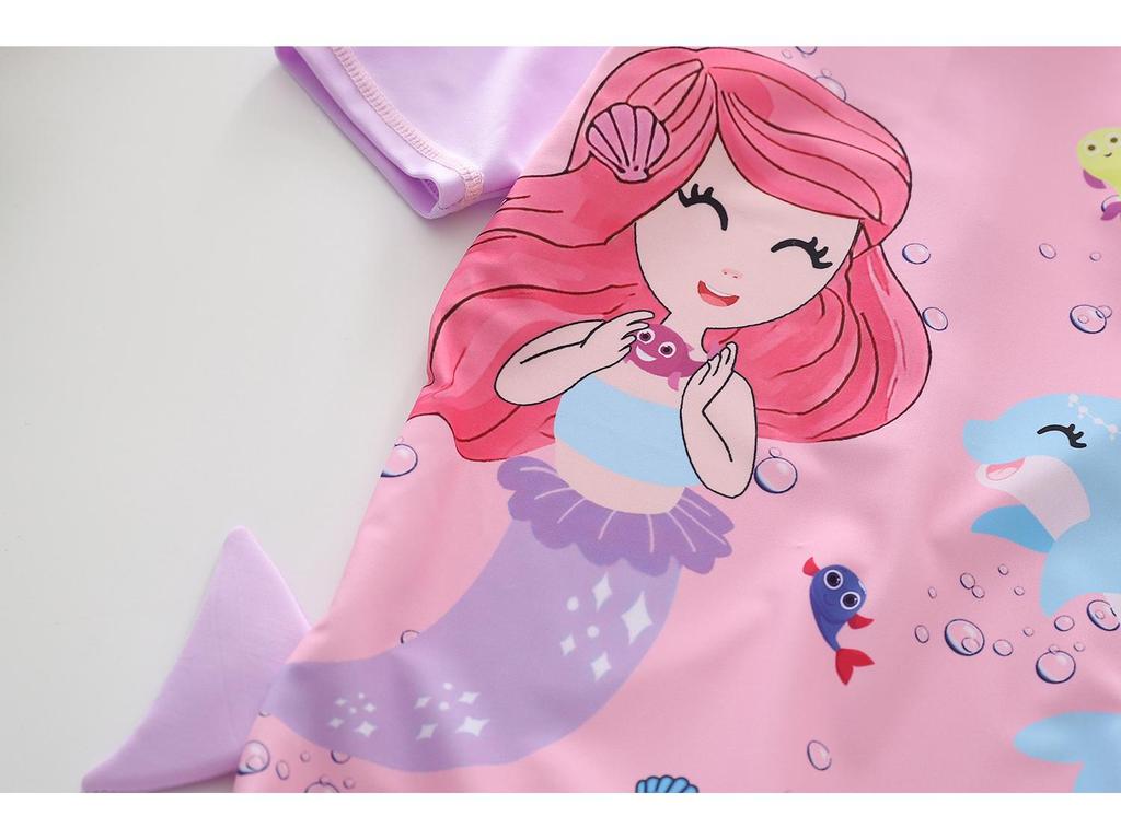 2026 Girls' One-Piece Swimsuit: Cute, Sun-Protective, Short Sleeves, Shorts for Surfing & Pool Activities