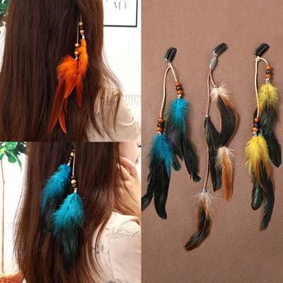 1PC Ethnic Style Lightweight Feather Secure-Grip Tassel Decorative Hairpin Bohemian Clip Delicate Hair Natural