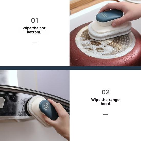 Pot Brush Ergonomic Handle Detachable Sponge Head Oil Stain Removal Stubborn Dirt Cleaning Brush Bathroom Cleaning Tool