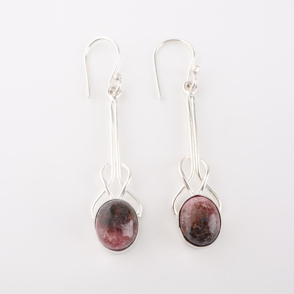 Black Rhodonite Gemstone 925 Sterling Silver Jewelry Handmade Earrings 1.76" EE-171-31