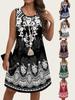 Sleeveless Plus Size European & American Style Summer Midi Dress with Print Design
