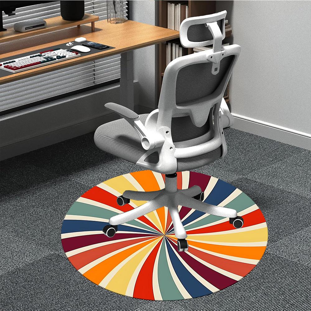 1PC Sunburst Pattern Color Wheel Office Round Area Rug, Mat Suitable For Office, Under Office Chairs Bedroom Living Room Home Decor, Room Deco