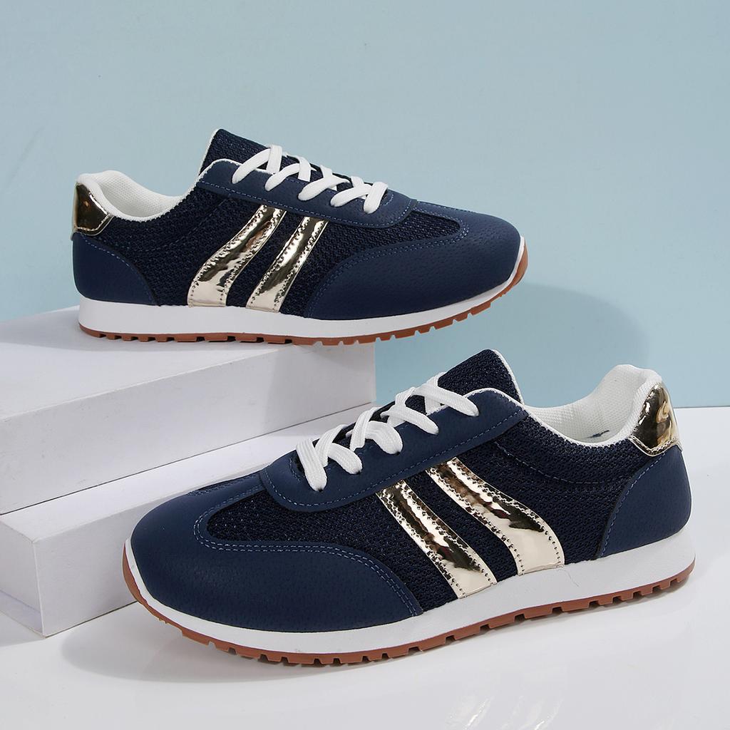 Blue Sports Shoes Summer New Round Head Color Matching Sneakers Lace-up Soft Sole Anti-slip Wear-resistant Flat