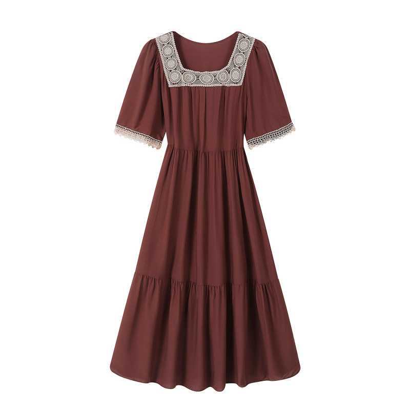 

Round Neck Loose Color Slimming Dress for Women One size коричневый