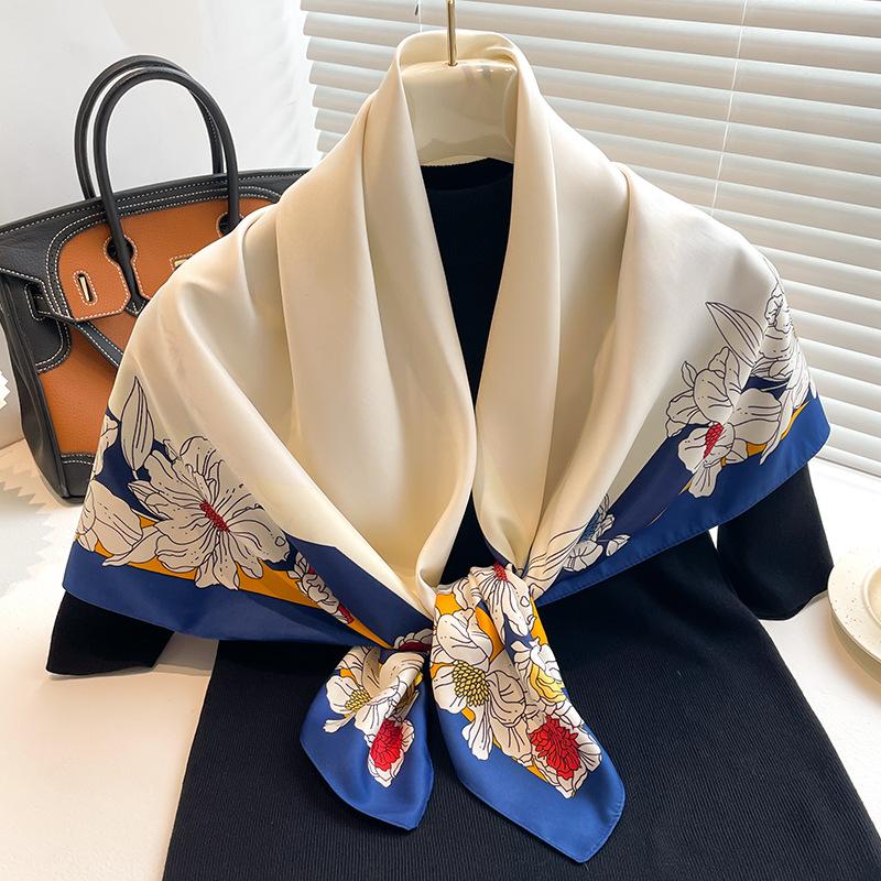 90*90Cm Square Silk Scarf Women Fashion Print Neck Hair Hand Kerchief Bandana Shawl Neckerchief Hairband Ribbon Foulard Headband