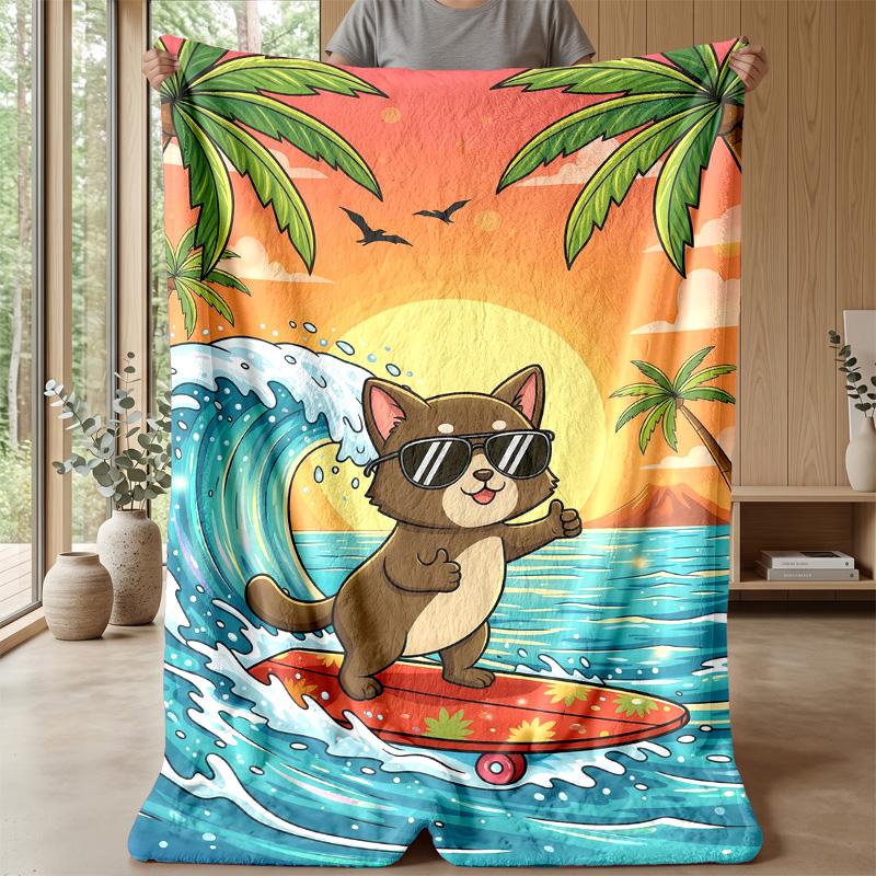 Surfing Cat Adventure 2 Theme blanket Lightweight Warm Flannel Blanket Decorative Throw Blanket for Home Decoration