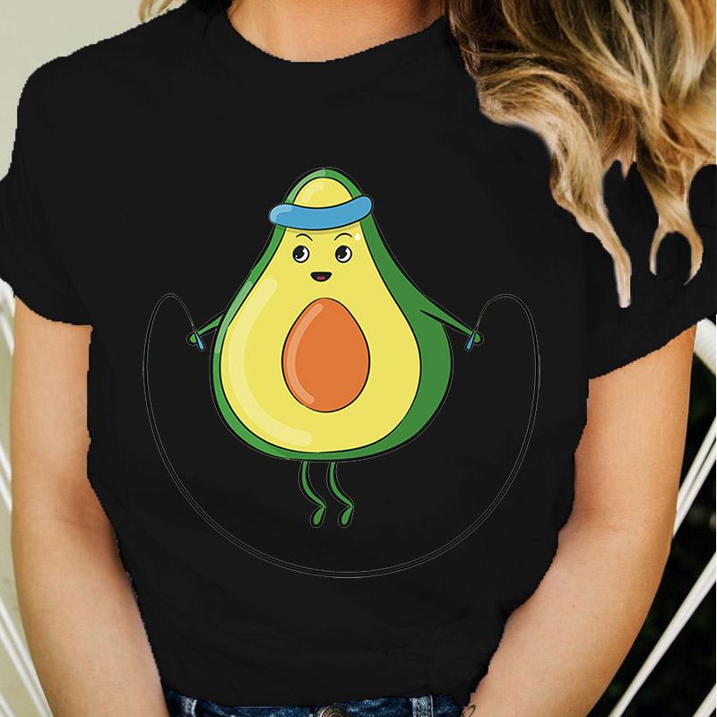 T-Shirt Dame Cartoon Avocado Niedlich Trend Damen T-Shirt Mode Print T-Shirt Kleidung Tops 90er Kawaii Grafik Damen T-Shirt