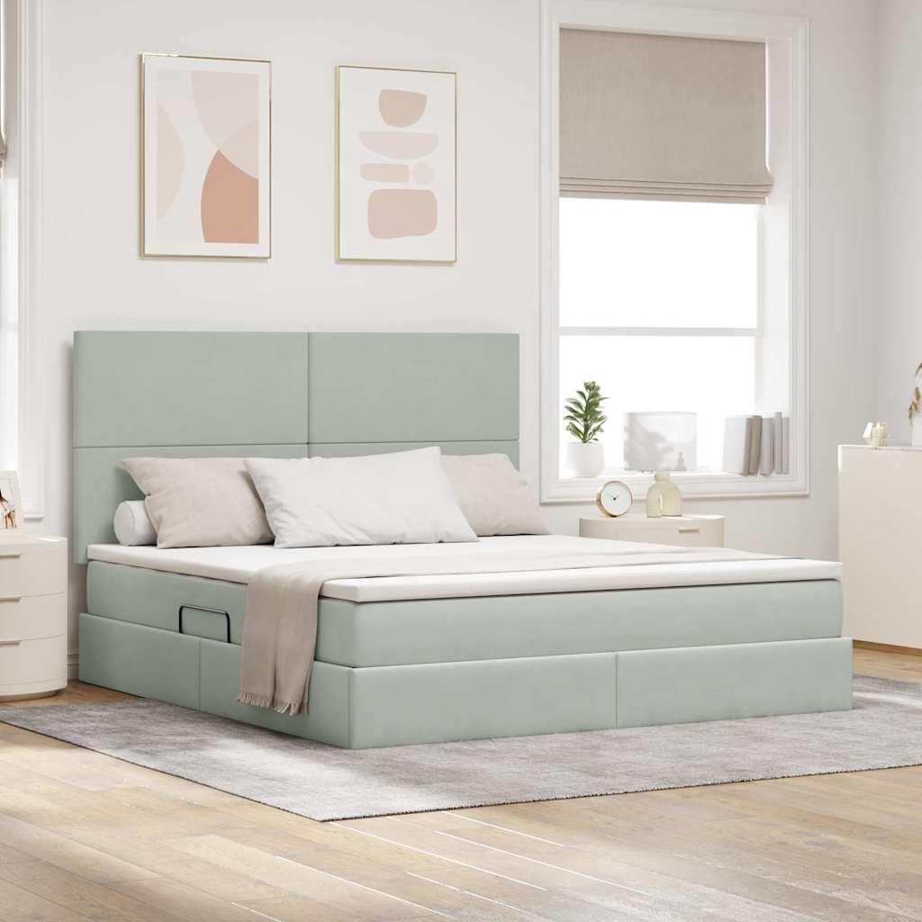 Storage Bed with Mattress Light Grey 160 x 200 cm Velvet