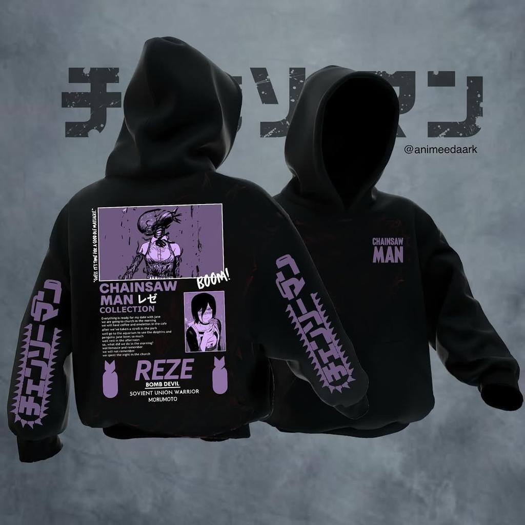 Chainsaw Man Black Graphic Hoodie Men Women Fleece Warm Sweatshirts Japanese Anime Oversized Streetwear Y2k Pullover Tracksuit Female Male Clothing