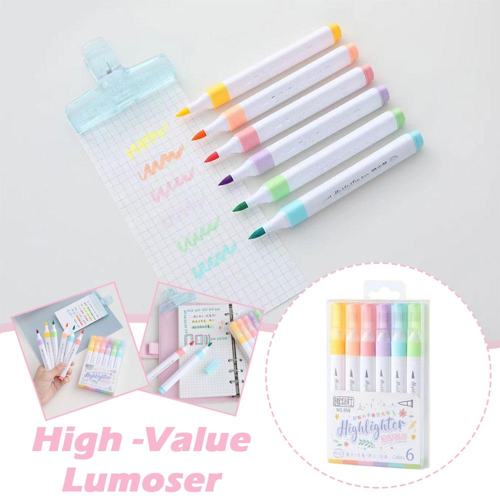 6 Kolorów/pudełko Wysokiej Jakości Kolorowy Pisak Rozświetlający Pisak do Rysowania Zaznaczania Szkolny Biurowy Artykuły Papiernicze dla Uczniów N8H5