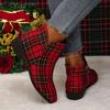 Christmas Style Chunky Low Heeled Ankle Boots - Women's Plaid Side Zipper Short Boots