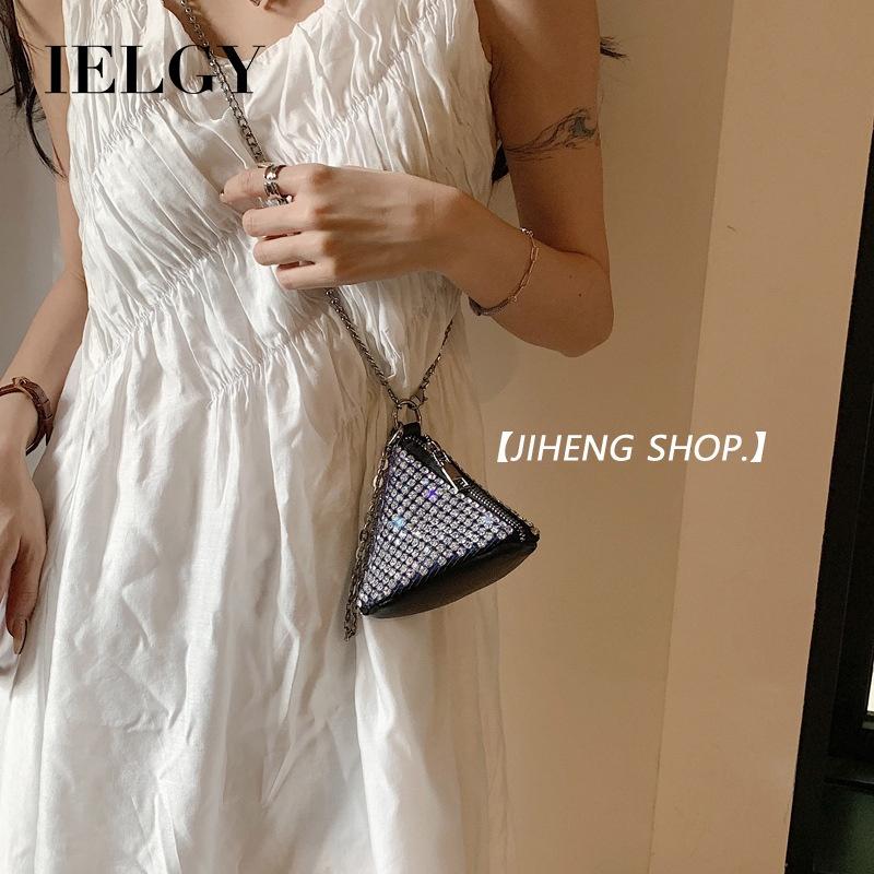 IELGY Rhinestone Mini Zongzi Triangle Hand Carry Oblique Cross Change Diamond Bag