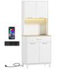 Kitchen Buffet, High, LED Lighting, Charging Station, 4 Doors, Drawer, Worktop, White