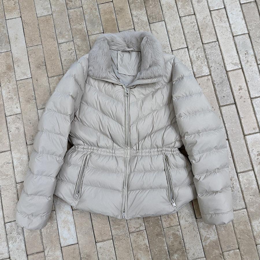 European Station Fox Hair Small Lapel Drawstring Waist Skinny Ribs White Duck Down Light Warm Down Jacket Women