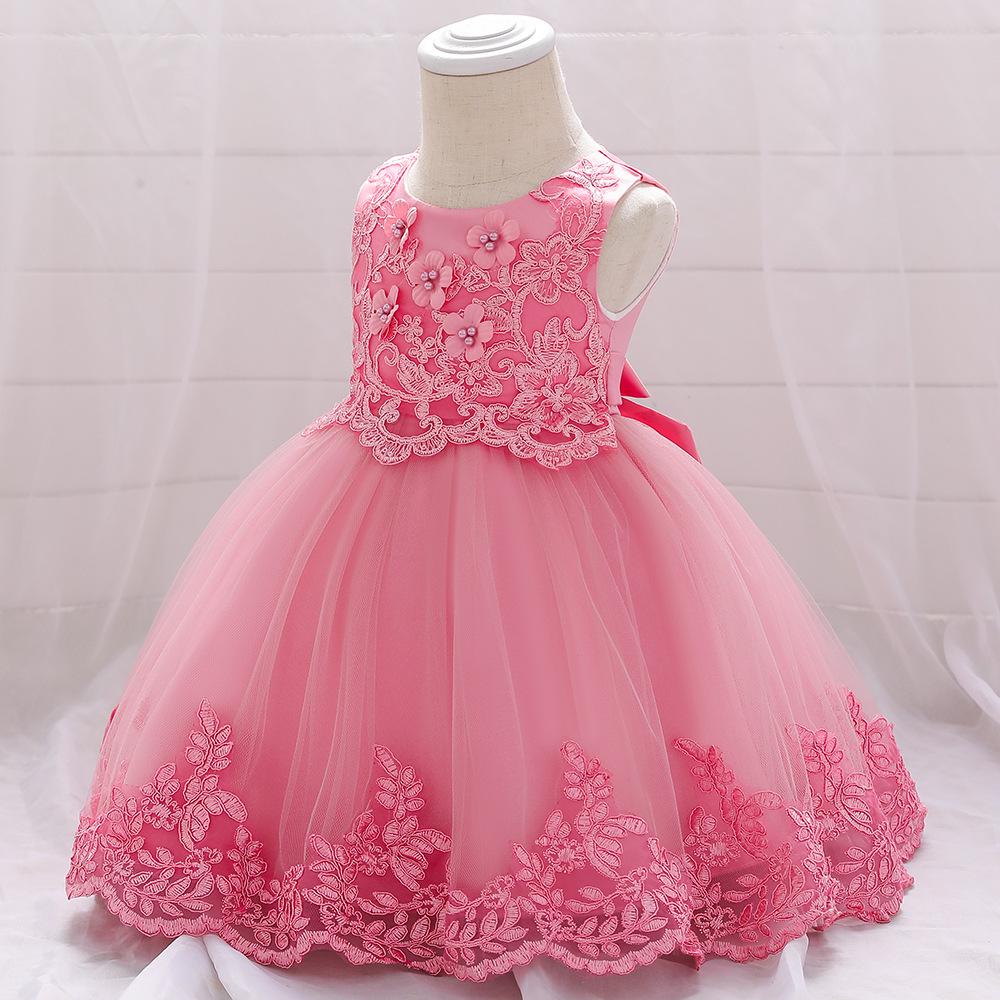Girls' Formal Princess Dress - Floral Lace Mesh with Flower Detail, Ideal for Weddings