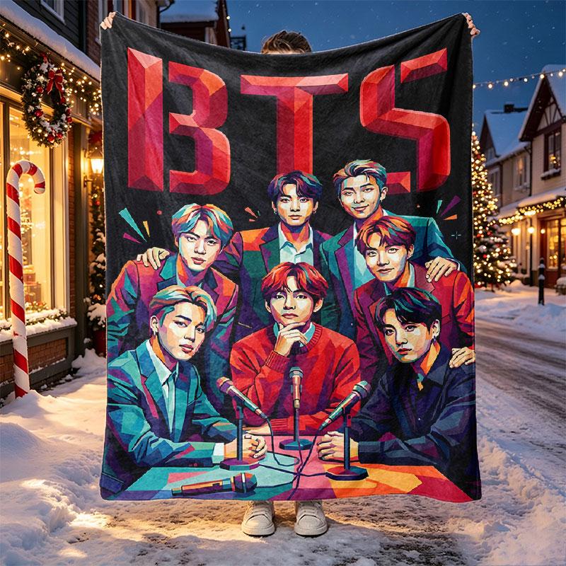 BTS Pattern Blanket for Home Decoration, Bed, Sofa, Car Travel, Camping, Suitable for All Seasons, Birthday Christmas Gift