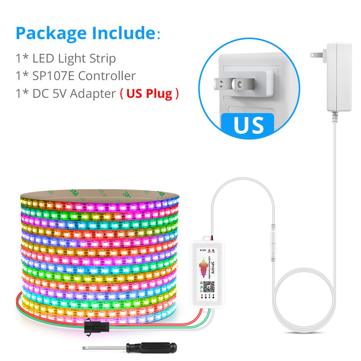 

Светодиодная лента DC5V WS2812B RGBIC 5 мм с контроллером Bluetooth, светодиодная лента, диодный свет, индивидуально адресуемый, синхронизация с музыкой 3m