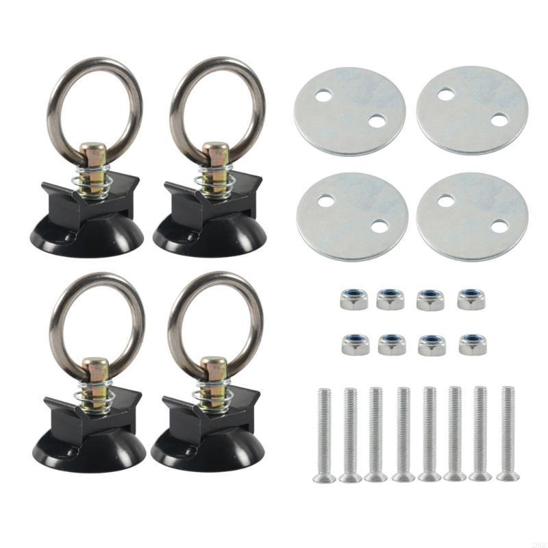 28GC 4 Sets Tie Down System Round Tie Down Anchors Point with Round Rings for Truck Beds or Trailer to Tie Down ATV