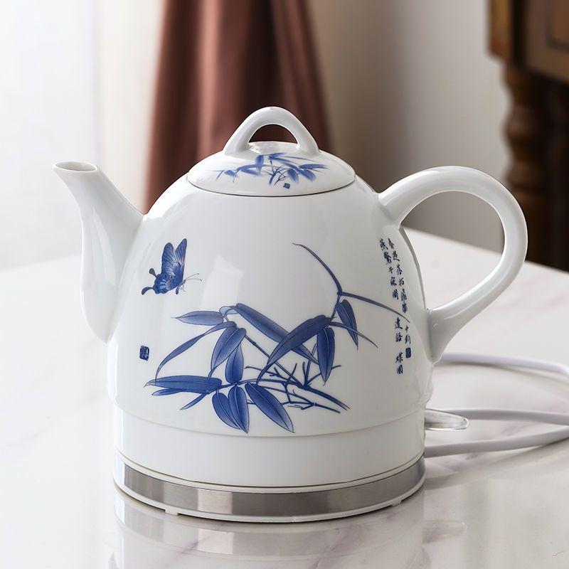 Blue & White Porcelain Electric Kettle: Large Capacity, Automatic Power-Off, Perfect for Home Tea Boiling.