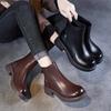 Leather Women's Shoes Autumn and Winter British Style Cowhide Martin Fashion Back Zipper Short Chelsea Single