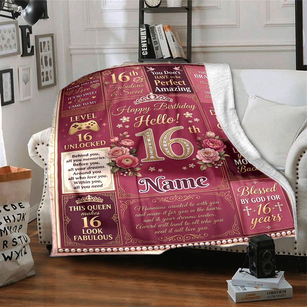 Happy 16Th Birthday Celebration Personalized Name Blankets Soft And Comfortable Against The Skin Naps And The Office A Wonderful Gift For Friends