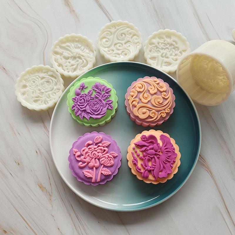 200g DIY 3D Mooncake Molds Flower Rose Patterns Shaped Moon Cake Mold Press Safe Mooncake Moulds for Mid-Autumn Festival