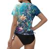 Women's Printingr Short-sleeved Sun Swimsuit Lightweight Adjustable Lace-up Swimsuit