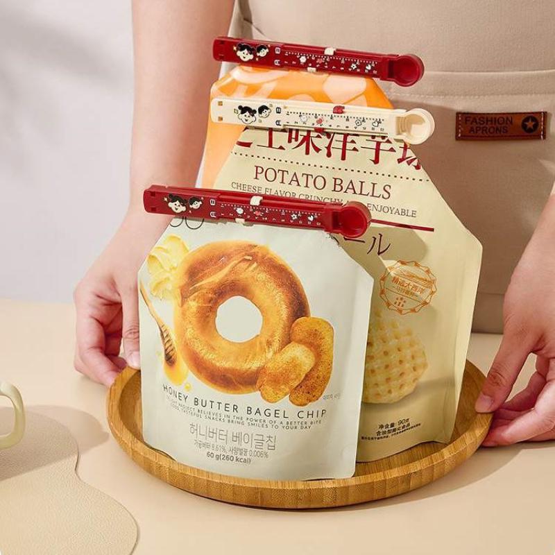 6Pcs Cartoon Snack Sealing Clip With Date Scale Sealer Portable Food Sealing Clip Plastic Snack Clip Seasoning Bag Sealing Clip