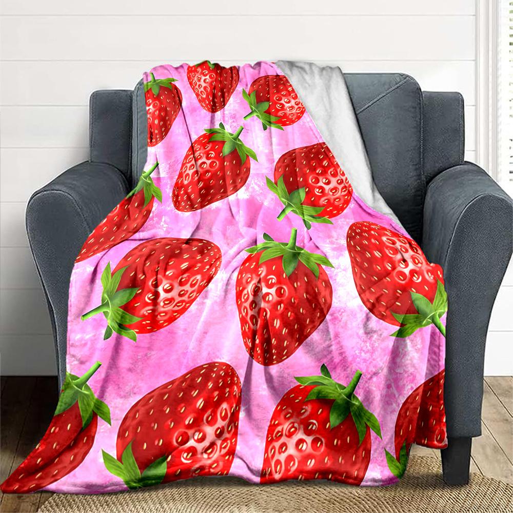 1pc Strawberry Pattern Blanket Warm, Cozy, And Soft, Suitable for Sofas, Beds, Cars, And Office Use.Perfect for Camping And Travel, Making It a Great