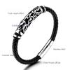 Vintage Stainless Steel Openwork Engraved Leather Mens Bracelet Woven Titanium Steel Viking Bracelet