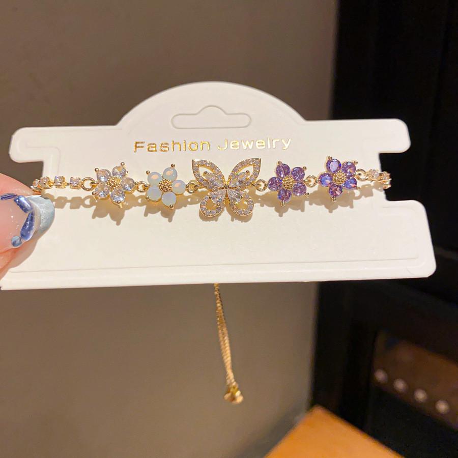 Браслет-украшение с бабочкой и цирконием, медный материал, для элегантных женских аксессуаров золотой