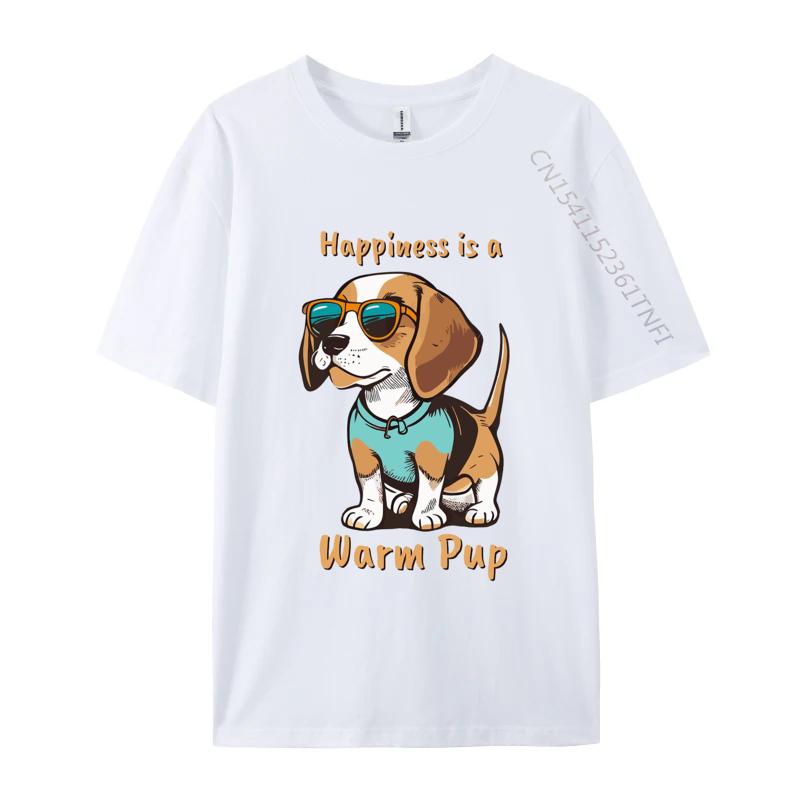 

Beagle Dog Happiness Is A Warm Pup TShirt Men Cotton Humorous T Shirt Cute Tee Shirt Classic Clothing S