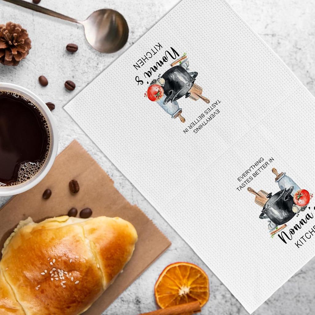 Nonna Gifts Kitchen Towels, Gifts for Nonni Grandma from Grandkids, Everything Tastes Better in Nonna's Kitchen Decorative Hand Tea Towels for